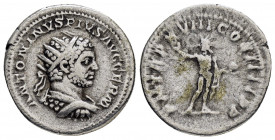 CARACALLA.(197-217).Rome.Denarius.

Obv : ANTONINVS PIVS AVG GERM.
Laureate head right.

Rev : P M TR P XVIIII COS IIII P P.
Sol standing facing, head...