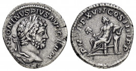 CARACALLA.(197-217).Rome.Denarius. 

Obv : ANTONINVS PIVS AVG GERM.
Laureate head right.

Rev : P M TR P XVII COS IIII P P.
Apollo seated left with br...