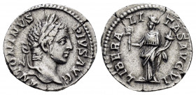 CARACALLA.(198-217).Rome.Denarius. 

Obv: ANTONINVS PIVS AVG.
Laureate head right.

Rev: LIBERALITAS AVG VI.
Liberalitas standing left, holding abacus...