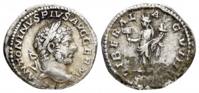 CARACALLA.(197-217).Rome.Denarius. 

Obv : ANTONINVS PIVS AVG GERM.
Laureate head right.

Rev : LIBERAL AVG VIIII.
Liberalitas standing left with abac...