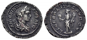 CARACALLA.(198-217).Rome.Denarius. 

Obv : ANTONINVS PIVS AVG BRIT.
Laureate head right.

Rev: LIBERALITAS AVG VI.
Liberalitas standing left, holding ...