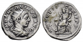 ELAGABALUS.(218-222).Rome.Denarius. 

Obv : IMP ANTONINVS AVG.
Laureate and draped bust right.

Rev : P M TR P II COS II P P.
Fortuna seated left, hol...