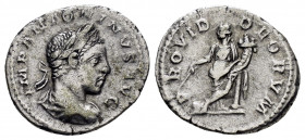 ELAGABALUS.(218-222).Rome.Denarius.

Obv : IMP ANTONINVS PIVS AVG.
Laureate, draped and cuirassed bust right.

Rev : PROVID DEORVM.
Providentia standi...