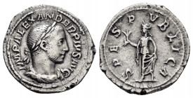 SEVERUS ALEXANDER.(222-235).Rome.Denarius. 

Obv : IMP ALEXANDER PIVS AVG.
Laureate, draped and cuirassed bust right.

Rev : SPES PVBLICA.
Spes walkin...