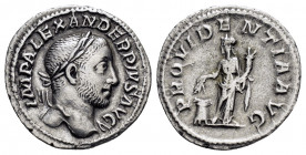 SEVERUS ALEXANDER.(222-235).Rome.Denarius. 

Obv : IMP ALEXANDER PIVS AVG.
Laureate bust right, slight drapery on far shoulder.

Rev : PROVIDENTIA AVG...