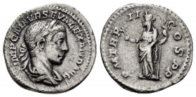 SEVERUS ALEXANDER.(222-235). Rome.Denarius.

Obv : IMP C M AVR SEV ALEXAND AVG.
Laureate and draped bust right.

Rev : P M TR P II COS P P.
Pax standi...