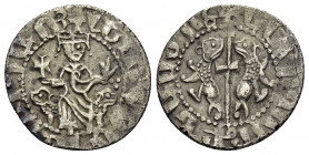 CILICIAN ARMENIA.Levon I.(1198-1219).Sis.Tram.

Obv : Crowned figure of Levon seated on throne ornamented with lions, holding cross and fleur-de-lis, ...