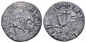 CILICIAN ARMENIA.Levon II.(1270-1289).Sis.Tram.

Obv : Levon riding horse right, head facing, holding patriarchal cross; pellet to left, T to right.

...