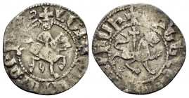 CILICIAN ARMENIA.Levon III.(1301-1307).Sis.Takvorin

Obv : King on horseback right, wearing crown with pendilia, holding long cross and reins.

Rev : ...