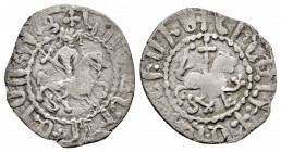 CILICIAN ARMENIA.Levon III.(1301-1307).Sis.Takvorin.

Obv : King on horseback right, holding patriarchal cross; three pellets in left field, symbol be...