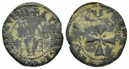 CILICIAN ARMENIA.Levon IV.(1320-1342).Sis.Large Pogh.

Obv : Levon enthroned, holding sceptre and cross.

Rev : Cross with lines and two pellets at ar...