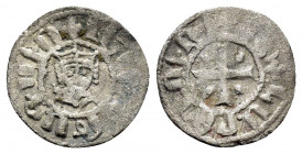 CILICIAN ARMENIA.Levon V.(1374-1375).Sis.BI Denar.

Obv : Crowned bust facing; three pellets above each shoulder.

Rev : Cross potent; line in each qu...