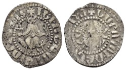 ARMENIA.Levon III.(1303/5-1307).Sis.Tram..

Obv : Crowned figure of Levon seated on throne ornamented with lions, holding cross and fleur-de-lis.
...