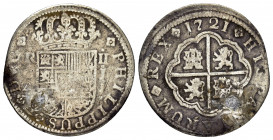 SPAIN. Philip V.(1700-1721).Segovia.2 Reales.

Obv : PHILIPPUS V D G.
Crowned coat-of-arms.

Rev : HISPANIARUM REX.
Coat-of-arms.
Calicó 1401; KM 297....