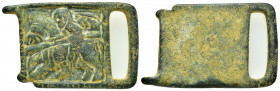 ROMAN BRONZE MILITARY BUCKLE.(1st-2nd century).Ae.

Condition : Good very fine.

Weight : 16.4 gr
Diameter : 44 mm
