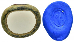 ANCIENT BRONZE RING with INTAGLIO.(3rd–4th centuries).Ae.

Condition : Good very fine.

Weight : 7.7 gr
Diameter : 23 mm