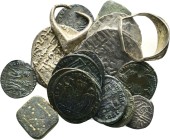 17 ANCIENT SILVER and BRONZE COINS.2 SILVER RINGS.SOLD AS SEEN.NO RETURN.