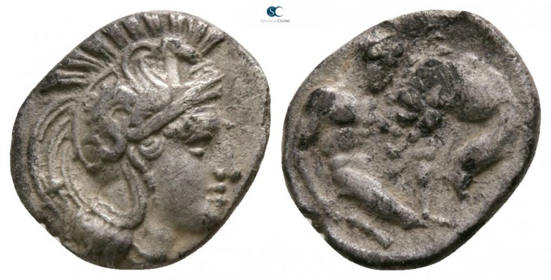 Calabria. Tarentum circa 380-325 BC. 
Diobol AR

10mm., 1,09g.

Head of Ath...