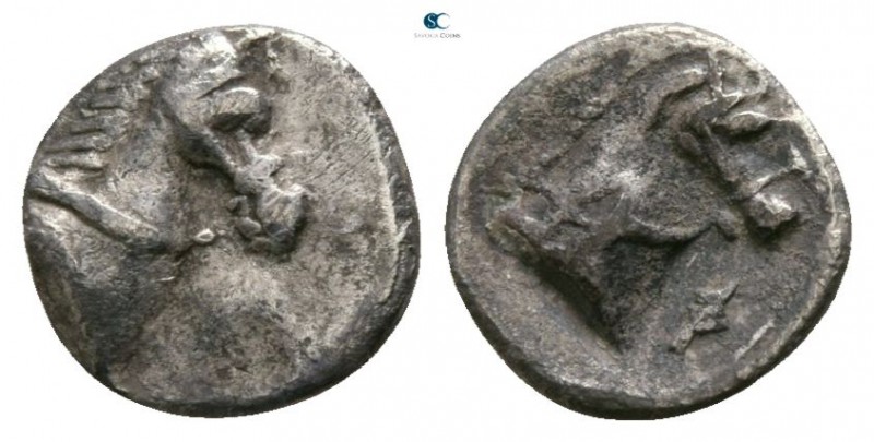 Calabria. Tarentum circa 380-228 BC. 
Obol AR

6mm., 0,39g.

Horse's head r...
