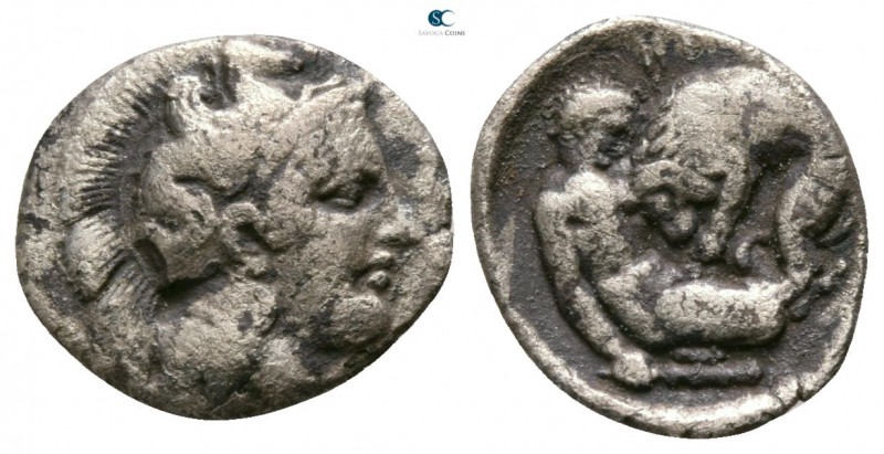 Lucania. Herakleia circa 433-330 BC. 
Diobol AR

10mm., 0,98g.

Head of Ath...