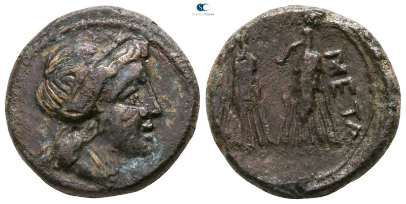 Lucania. Metapontion circa 225-200 BC. 
Bronze Æ

15mm., 4,54g.

Head of De...
