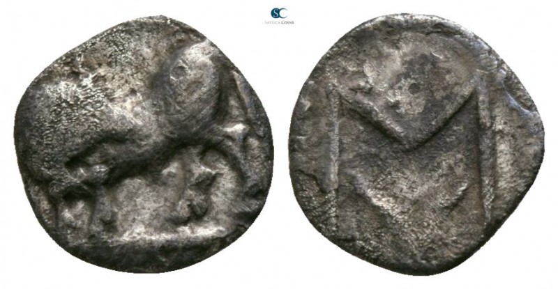 Lucania. Sybaris circa 550-510 BC. 
Obol AR

7mm., 0,34g.

Bull standing le...