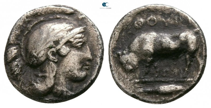 Lucania. Thourioi circa 425-400 BC. 
Triobol AR

9mm., 1,13g.

Head of Athe...