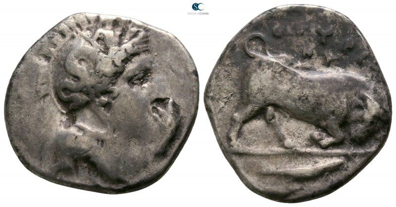 Lucania. Thourioi circa 425-400 BC. 
Stater AR

21mm., 7,45g.

Head of Athe...