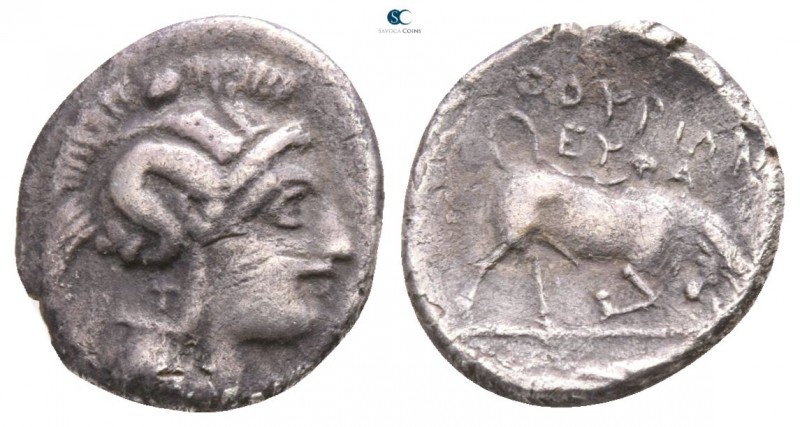 Lucania. Thourioi circa 350-300 BC. 
Triobol AR

10mm., 1,03g.

Head of Ath...