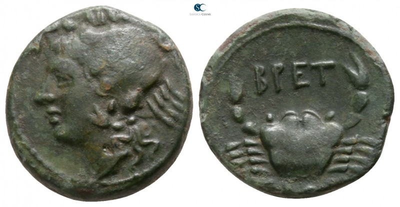Bruttium. The Brettii circa 216-214 BC. 
Quartuncia Æ

14mm., 2,85g.

Head ...