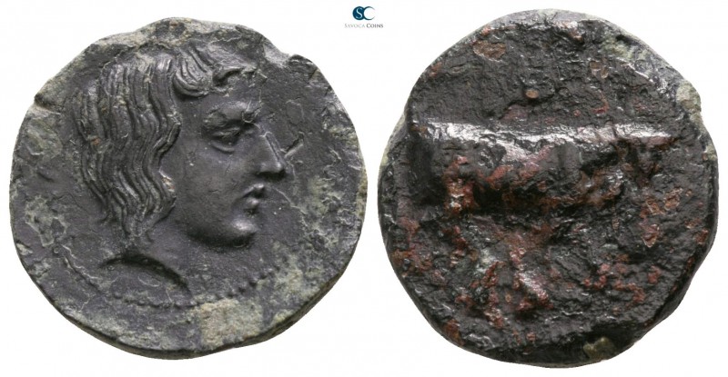 Sicily. Gela circa 420-405 BC. 
Tetras Æ

15mm., 4,05g.

Head of river god ...