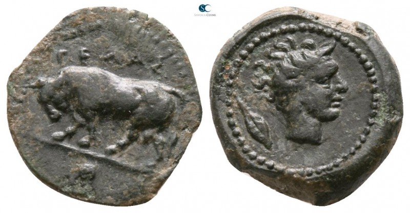 Sicily. Gela circa 420-405 BC. 
Onkia Æ

11mm., 1,41g.

ΓEΛAΣ, bull butting...