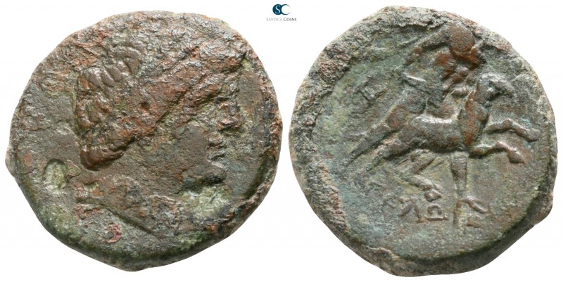 Sicily. Gela circa 200-0 BC. 
Bronze Æ

21mm., 10,01g.

Head of youthful Ge...