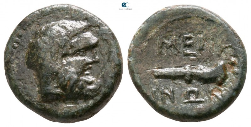 Sicily. Menaenum 241 BC. 
Trias Æ

12mm., 2,58g.

Bearded head of Herakles ...