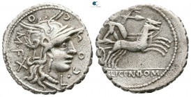 L. Cosconius, L. Licinius and Cn. Domitius 118 BC. Narbo. Serratus AR