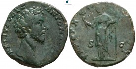 Marcus Aurelius as Caesar AD 139-161. Struck under Antoninus Pius, AD 157-158. Rome. Sestertius Æ
