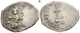 Heraclius, with Heraclius Constantine and Heraclonas AD 610-641. Constantinople. Hexagram AR