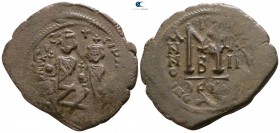 Heraclius with Heraclius Constantine AD 610-641. Uncertain mint. Follis Æ