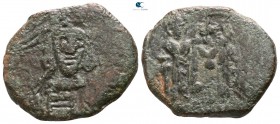 Constantine IV, with Heraclius and Tiberius AD 668-685. Syracuse. Follis Æ