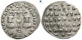 Basil II Bulgaroktonos, with Constantine VIII AD 976-1025. Constantinople. Miliaresion AR