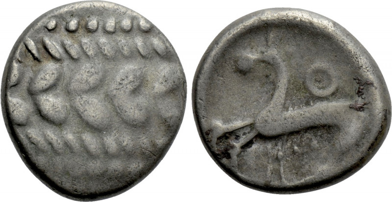 CENTRAL EUROPE. Boii. Drachm (1st century BC). "Simmering" type. 

Obv: Laurel...