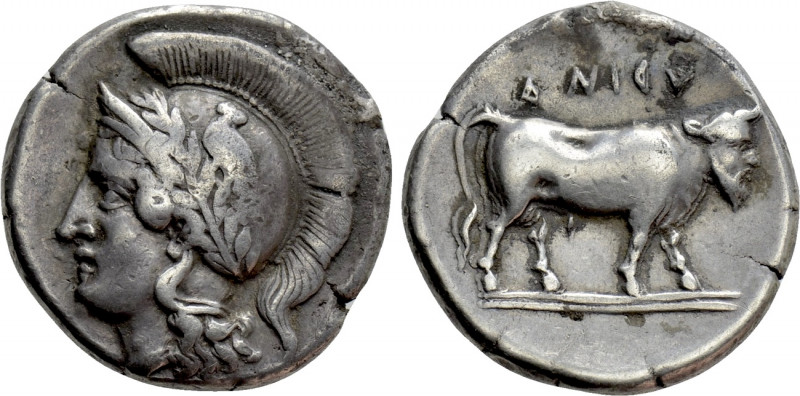 CAMPANIA. Hyria. Nomos (Circa 405-385 BC).

Obv: Head of Athena left, wearing ...