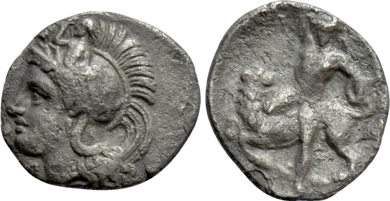 CALABRIA. Tarentum. Diobol (Circa 380-325 BC). 

Obv: Helmeted head of Athena ...