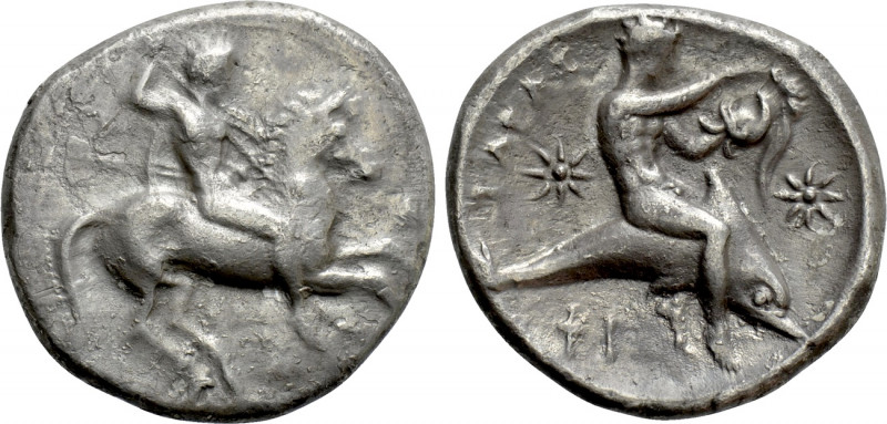 CALABRIA. Tarentum. Nomos (Circa 333-331/0 BC). 

Obv: Warrior, holding shield...