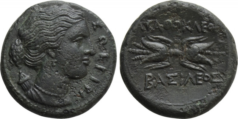 SICILY. Syracuse. Agathokles (317-289 BC). Ae. 

Obv: ΣΩΤΕΙΡΑ. 
Draped bust o...