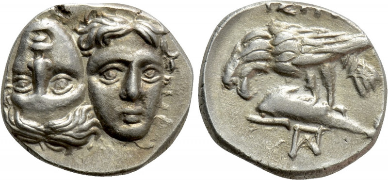 MOESIA. Istros. Drachm (4th century BC). 

Obv: Facing male heads, the left in...