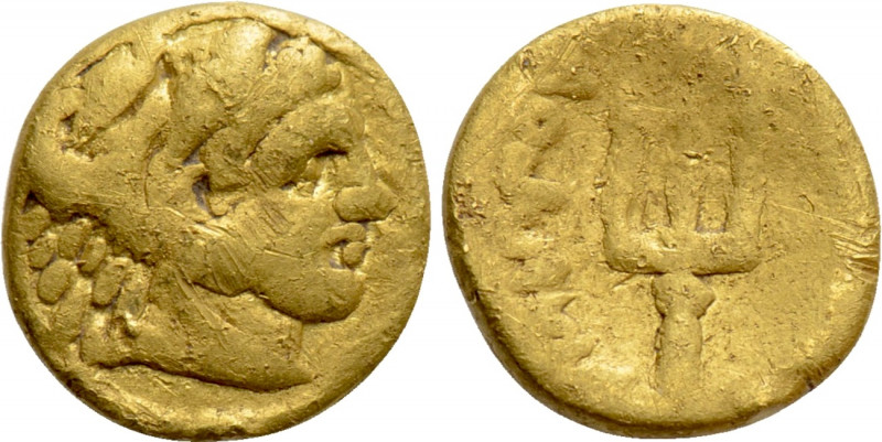 KINGS OF MACEDON. Philip II (359-336 BC). GOLD 1/8 Stater. Pella. 

Obv: Head ...