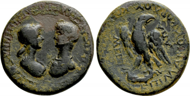PHRYGIA. Apameia. Nero with Agrippina II (54-68). Ae. Marios Kordos, magistrate....