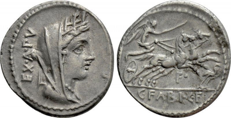 C. FABIUS C. F. HADRIANUS. Denarius (102 BC). Rome. 

Obv: EX A PV. 
Veiled a...