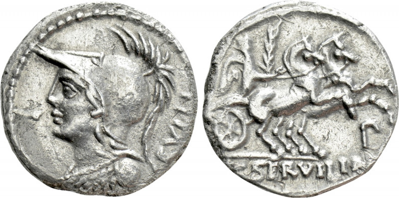 P. SERVILIUS M. F. RULLUS. Denarius (100 BC). Rome. 

Obv: RVLLI. 
Helmeted b...
